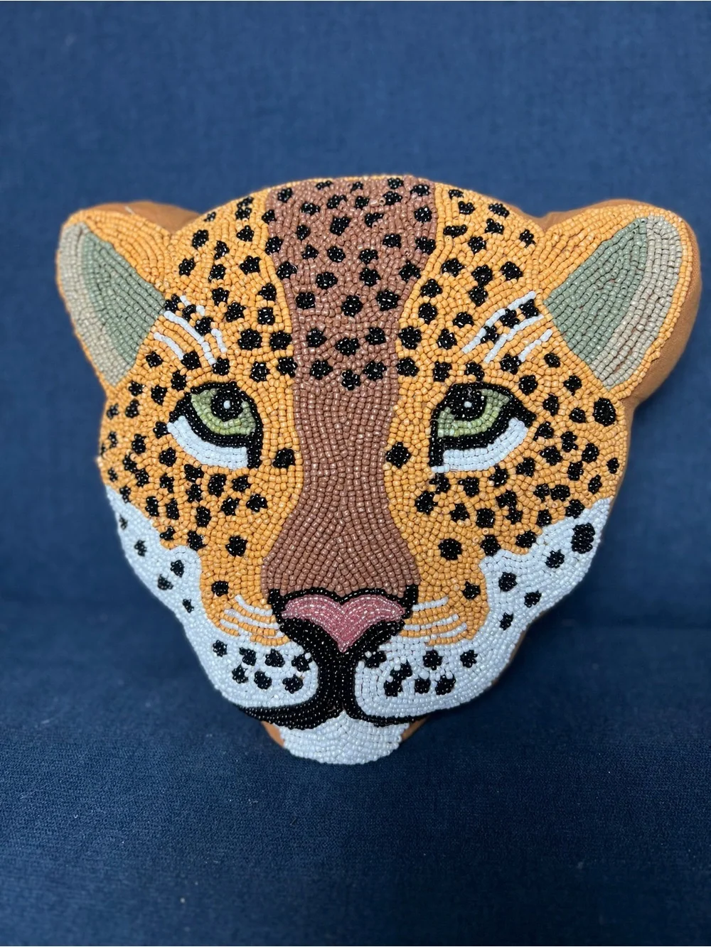 Beaded Leopard Face Pillow — Adler Style Statement Cushion